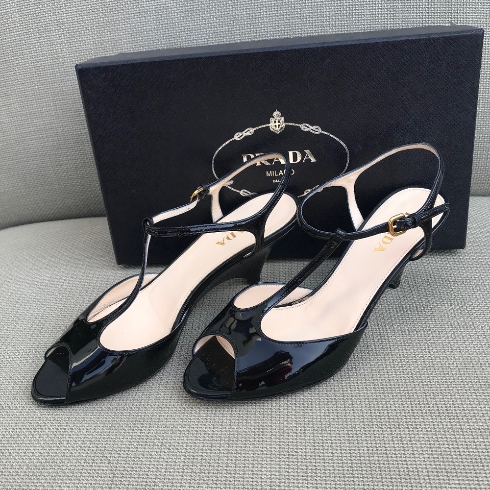 Prada Black Patent t-strap heel